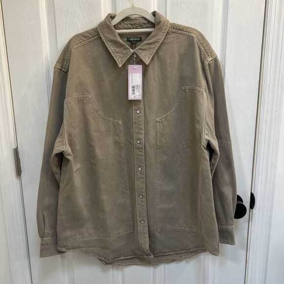 NWT WILD FABLE Snap Front Long Sleeve Shirt Jacket, Brown Wash Size Large - Picture 1 of 16